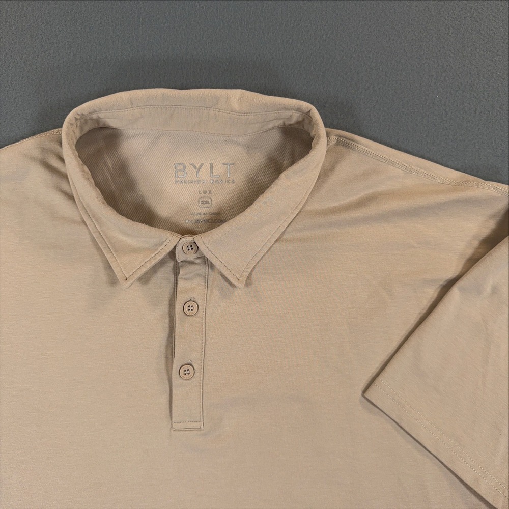 BYLT Premium Basics Lux Polo Shirt Mens XXL Tan Sand Short Sleeve